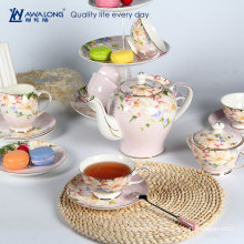 Kapok flower pink tea set / Royal tea set with cup / Pakistan type porcelain tea set from China